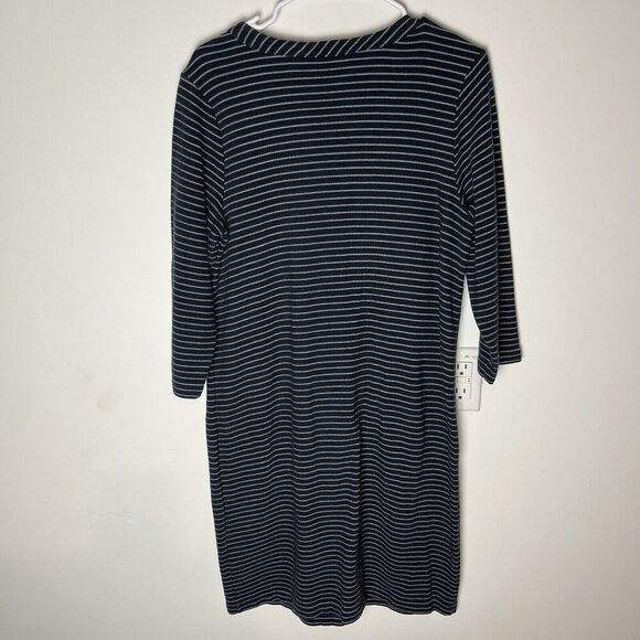 J Jill Dress Womens Size M Henley Split Neck Pockets 3/4 Sleeve Navy Blu… - Picture 5 of 7